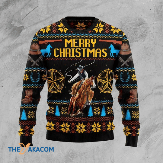 Merry Xmas Cowboy Special Gift For Christmas Party Ugly Christmas Sweater