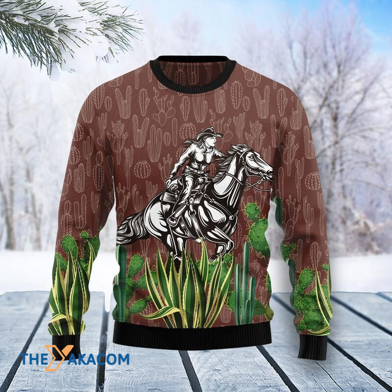 Merry Xmas Cowgirl Cactus Awesome Gift For Christmas Ugly Christmas Sweater