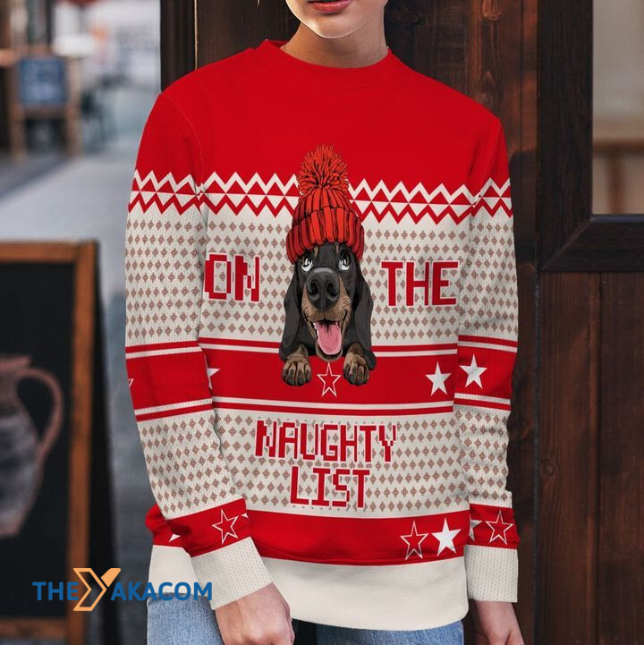 Merry Xmas Dachshund On The Naughty List Awesome Gift For Dog Lovers Ugly Christmas Sweater