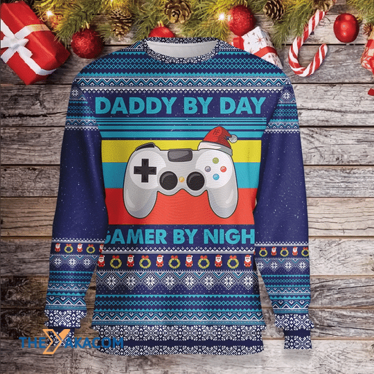 Merry Xmas Daddy By Day Gamer By Night Gift For Christmas Party Ugly Christmas Sweater