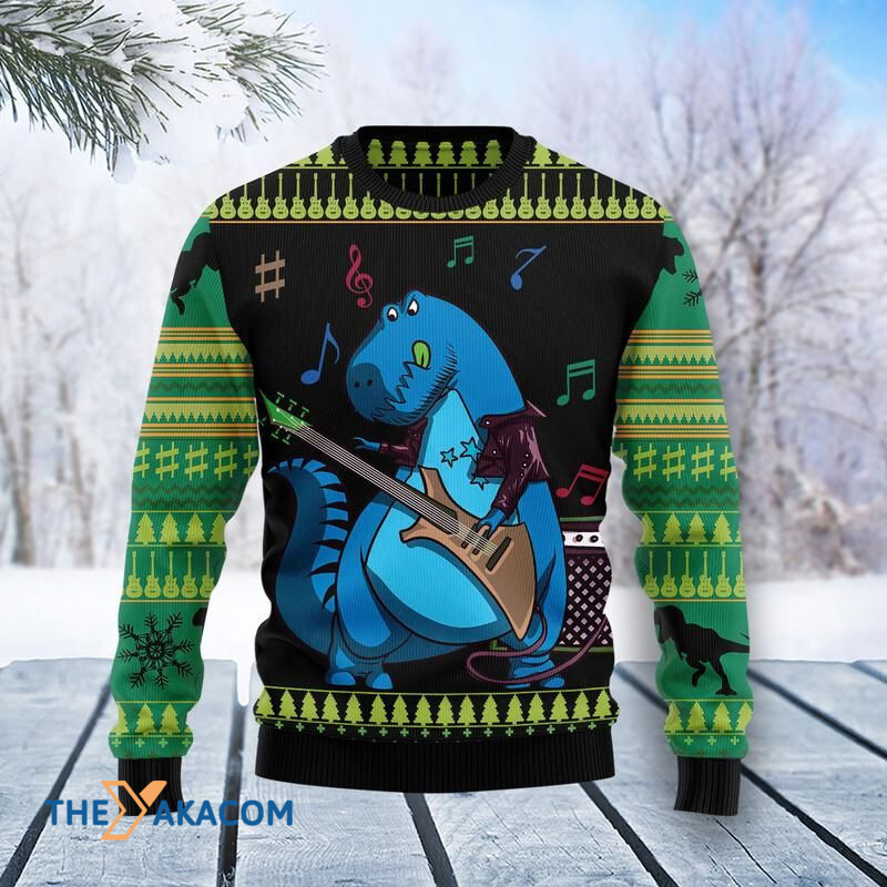 Merry Xmas Dinosaur Guitar Awesome Gift For Christmas Ugly Christmas Sweater