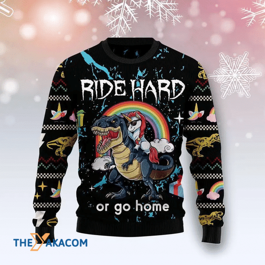 Merry Xmas Dinosaur Unicorn Ride Hard Or Go Home Special Pattern Ugly Christmas Sweater