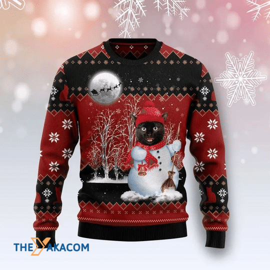 Merry Xmas Do You Wanna Build A Black Cat Snowman Gift For Christmas Party Ugly Christmas Sweater