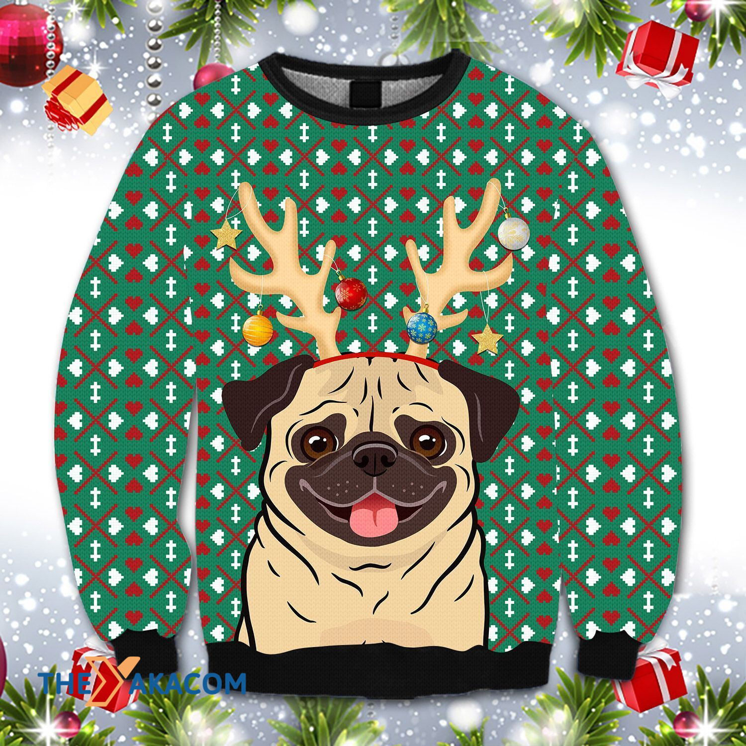 Merry Xmas Dog Lovers Reindeer Pug Awesome Gift For Christmas Ugly Christmas Sweater