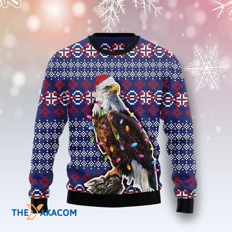 Merry Xmas Eagle Light Special Pattern Awesome Gift For Christmas Ugly Christmas Sweater