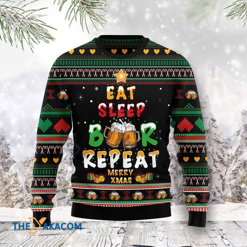 Merry Xmas Eat Sleep Beer And Repeat Awesome Gift For Christmas Ugly Christmas Sweater