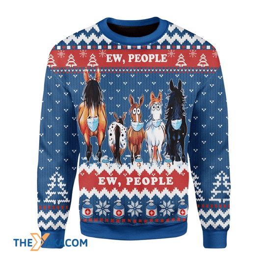 Merry Xmas Ew People Horses Gift For Christmas Party Ugly Christmas Sweater