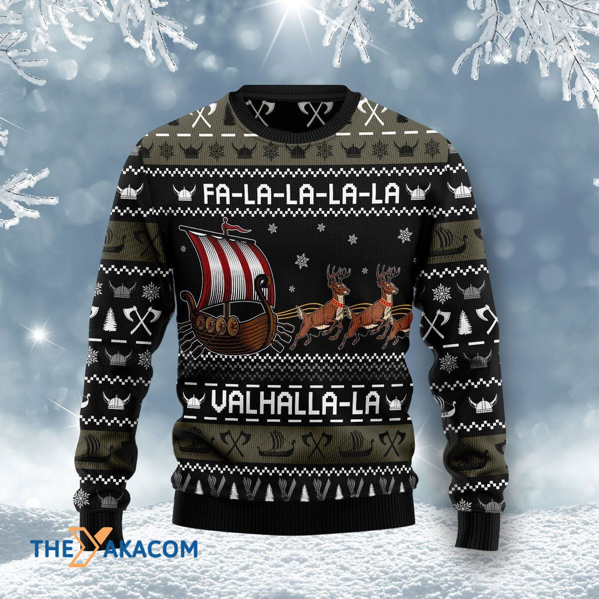 Merry Xmas Fa-la-la-valhalla Viking Reindeer Ship Awesome Gift For Christmas Ugly Christmas Sweater