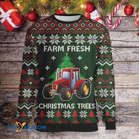 Merry Xmas Farm Fresh Christmas Tree Vintage Ugly Christmas Sweater