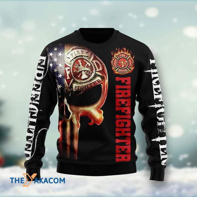 Merry Xmas Firefighter Skull Awesome Gift For Christmas Ugly Christmas Sweater