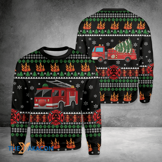 Merry Xmas Firefighter Truck Gift For Christmas Party Ugly Christmas Sweater