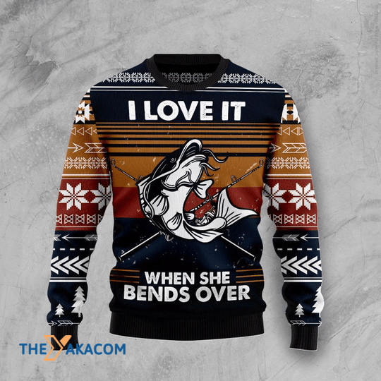 Merry Xmas Fishing I Love It When She Bends Over Gift For Christmas Party Ugly Christmas Sweater