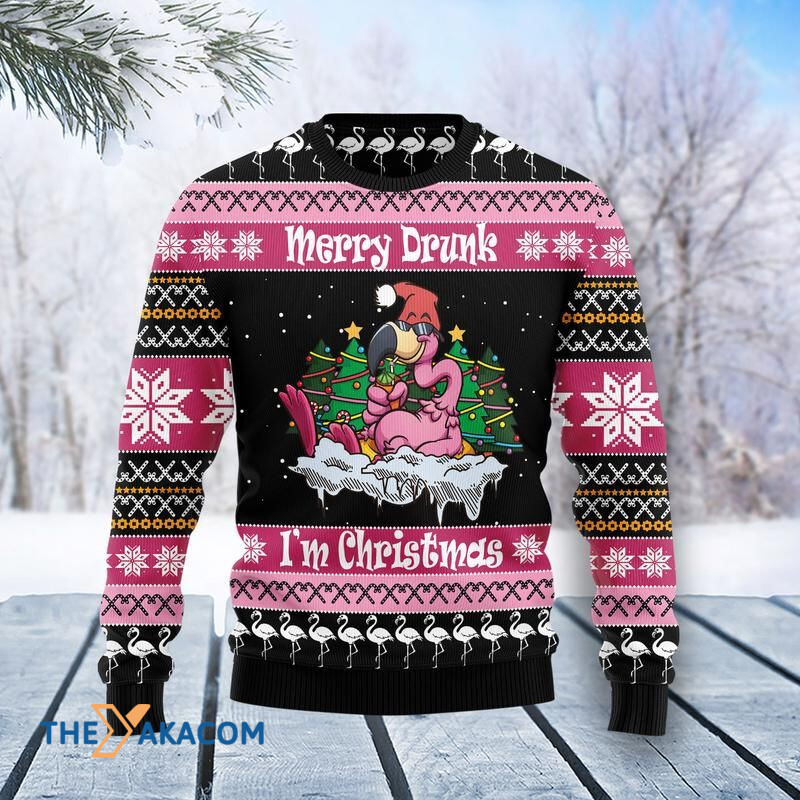 Merry Xmas Flamingo Drunk Chilling Awesome Gift For Christmas Ugly Christmas Sweater