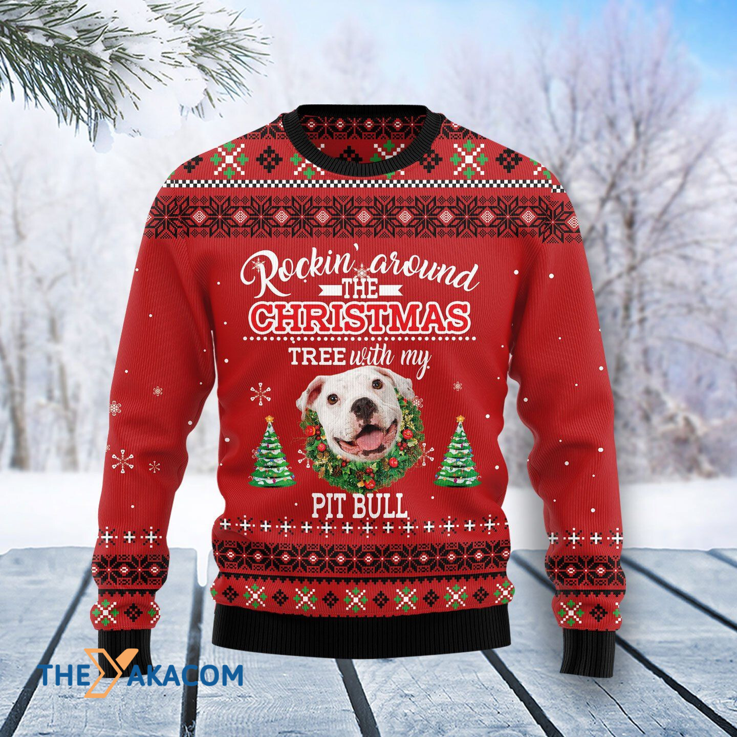 Merry Xmas For Dog Lovers Pit Bull Rockin' Awesome Gift For Christmas Ugly Christmas Sweater