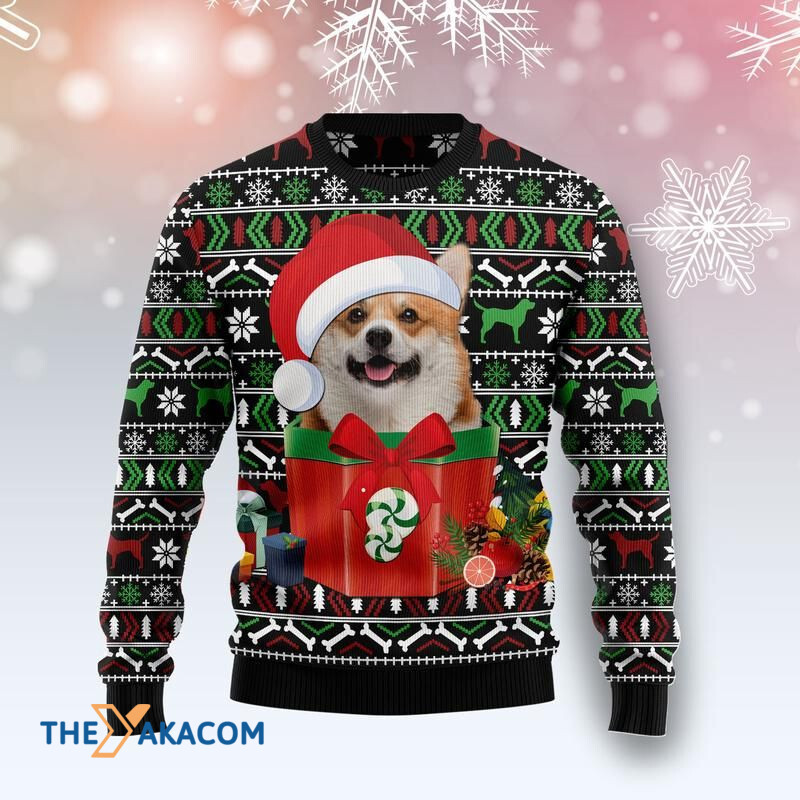 Merry Xmas Funny Corgi In The Gift Box Awesome Gift For Christmas Ugly Christmas Sweater