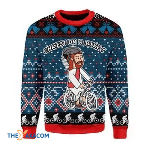 Merry Xmas Funny Jesus Riding Bicycle Gift For Christmas Party Ugly Christmas Sweater