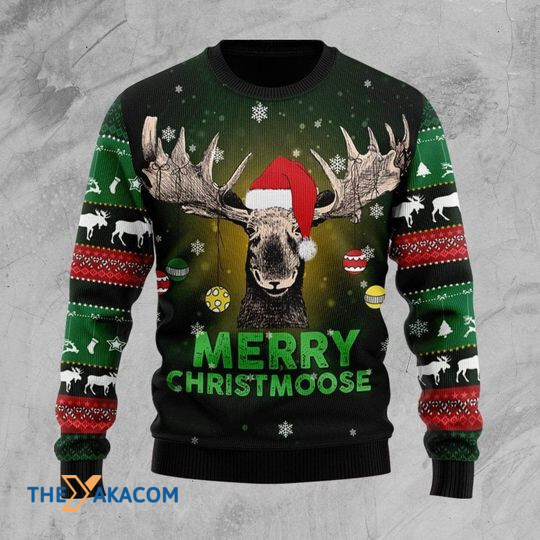 Merry Xmas Funny Merry Christmoose Vintage Pattern Ugly Christmas Sweater