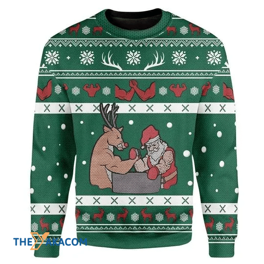 Merry Xmas Funny Reindeer And Santa Special Pattern Ugly Christmas Sweater