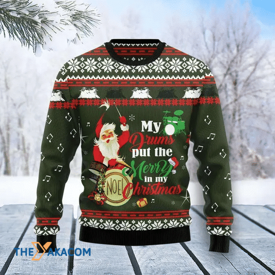 Merry Xmas Funny Santa Clause And Drum Gift For Christmas Party Ugly Christmas Sweater