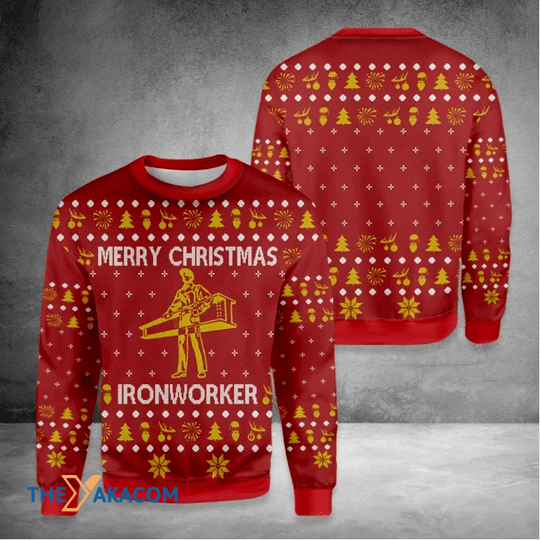 Merry Xmas Gift For Dad Father's Day Merry Ironworker Red Special Pattern Christmas Sweater