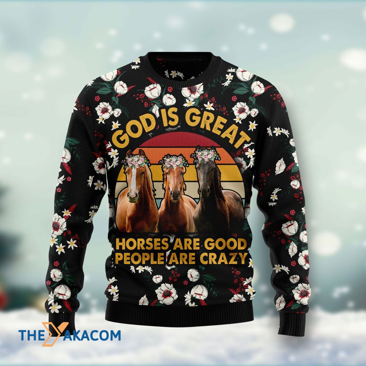 Merry Xmas God Is Great Horses Are Good People Are Crazy Awesome Gift For Christmas Ugly Christmas Sweater