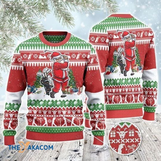 Merry Xmas Golf Lovers Santa Playing Awesome Gift For Christmas Ugly Christmas Sweater