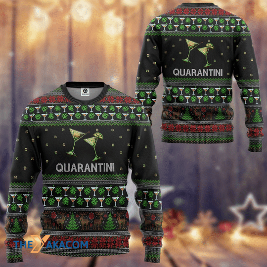 Merry Xmas Green Corner Quarantini Gift For Christmas Party Ugly Christmas Sweater