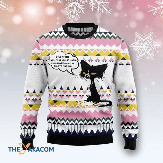 Merry Xmas Grumpy Black Cat Piss Me Off Gift For Christmas Party Ugly Christmas Sweater