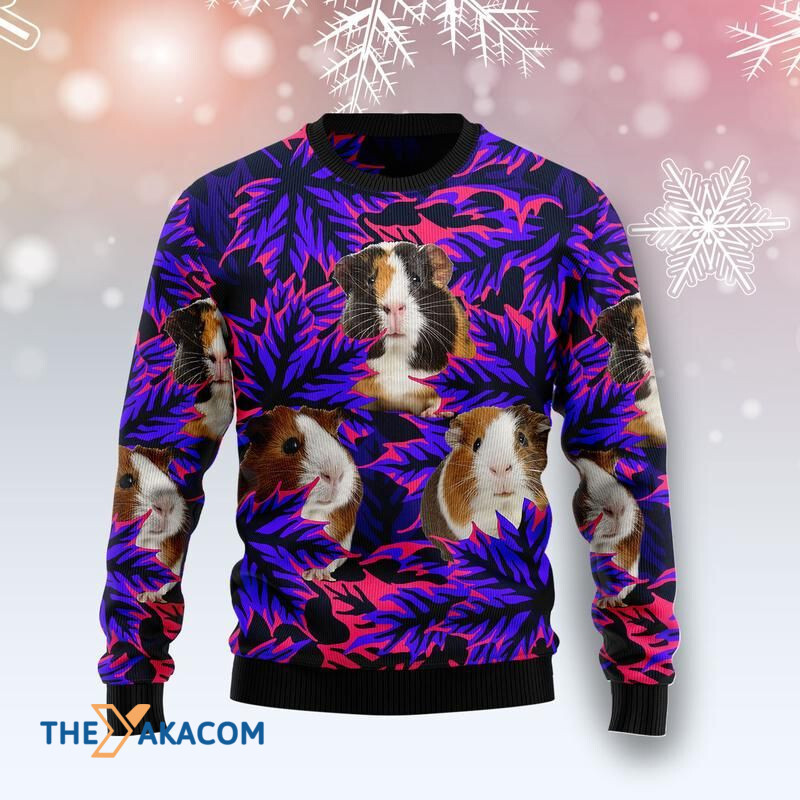 Merry Xmas Guinea Pig Leaves Awesome Gift For Christmas Ugly Christmas Sweater