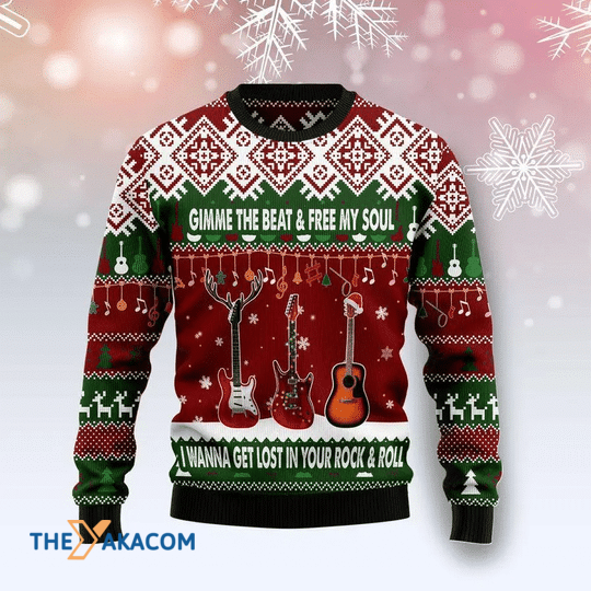 Merry Xmas Guitar Gimme The Beat And Free My Soul Gift For Christmas Party Ugly Christmas Sweater