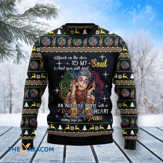 Merry Xmas Hippie Girl Never Ending Hope For Peace Gift For Christmas Party Ugly Christmas Sweater