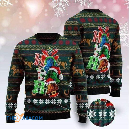 Merry Xmas Ho Ho Ho Horse Merry Wool Colorful And Bright Special Pattern Ugly Christmas Sweater