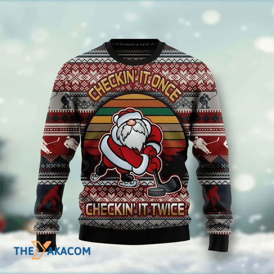 Merry Xmas Hockey Checking It Once Checking It Twice Gift For Christmas Party Ugly Christmas Sweater