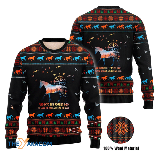 Merry Xmas Horse Into The Forest I Go To Lose My Mind And Find My Soul Gift For Christmas Party Ugly Christmas Sweater