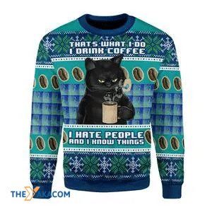 Merry Xmas I Hate People Cat And I Know Things Gift For Christmas Party Ugly Christmas Sweater