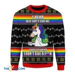 Merry Xmas I Hear They Don't Like Me But I Don't Give A Fack Unicorn Gift For Christmas Party Ugly Christmas Sweater