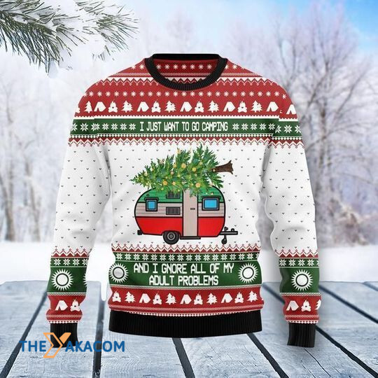 Merry Xmas I Just Want To Go Camping Gift For Christmas Party Ugly Christmas Sweater