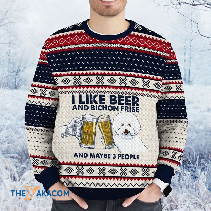 Merry Xmas I Like Beer And Bichon Frise Awesome Gift For Dog Lovers Ugly Christmas Sweater