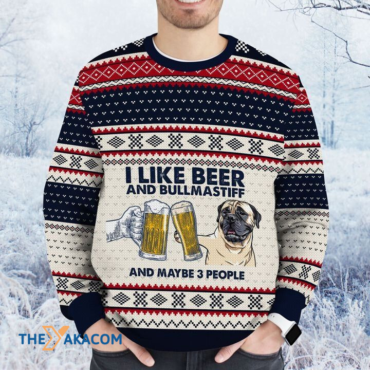 Merry Xmas I Like Beer And Bullmastiff And Maybe Three People Awesome Gift For Dog Lovers Ugly Christmas Sweater