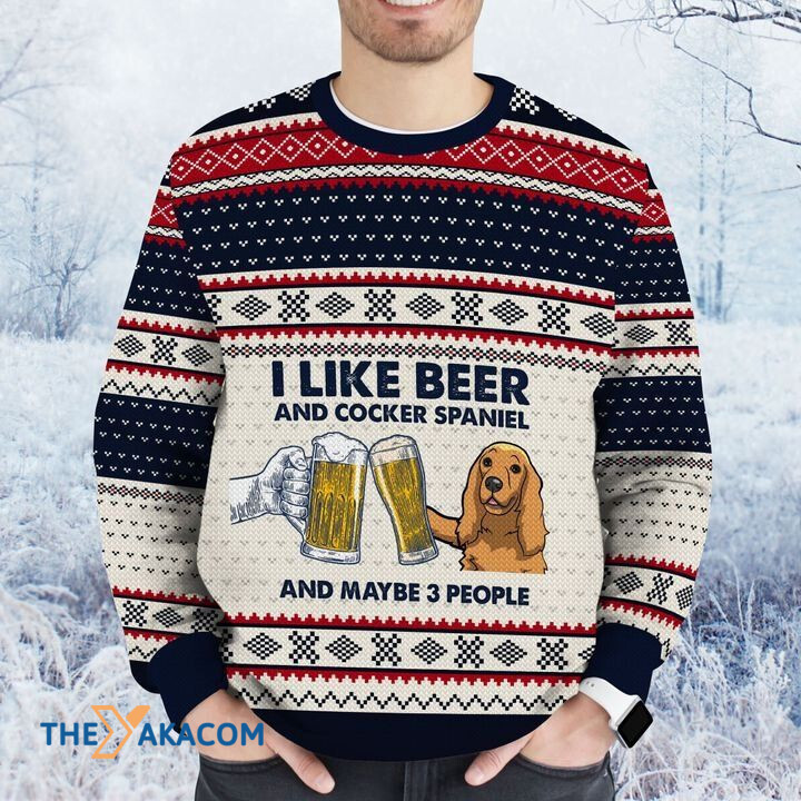 Merry Xmas I Like Beer And Cocker Spaniel Awesome Gift For Dog Lovers Ugly Christmas Sweater