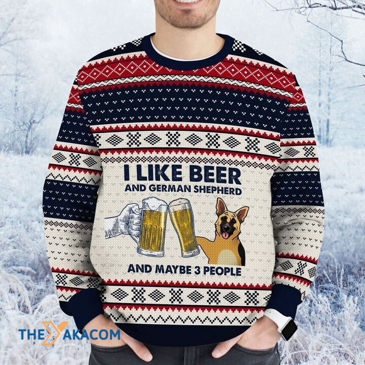 Merry Xmas I Like Beer And German Shepherd And Maybe Three People Awesome Gift For Dog Lovers Ugly Christmas Sweater