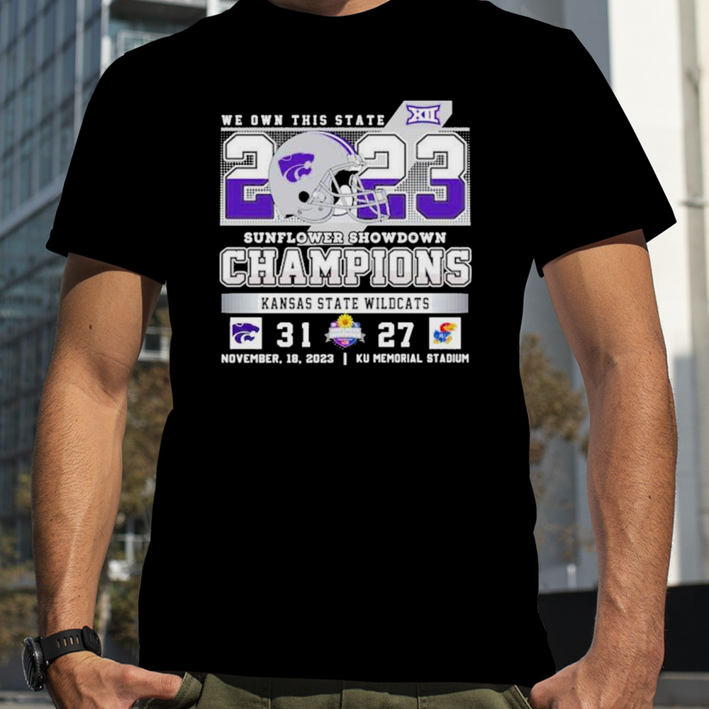 Kansas State Wildcats 31 27 Kansas Jayhawks 2023 Sunflower Showdown Champions Final Score Shirt