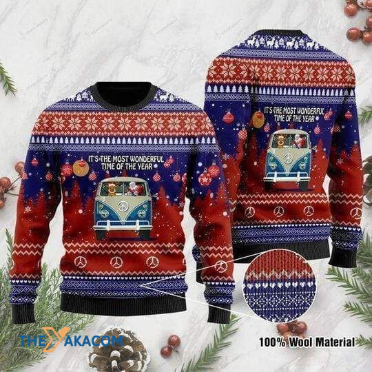 Merry Xmas It's The Most Wonderful Time Of The Year Santa Claus In Hippie Car Vintage Ugly Christmas Sweater