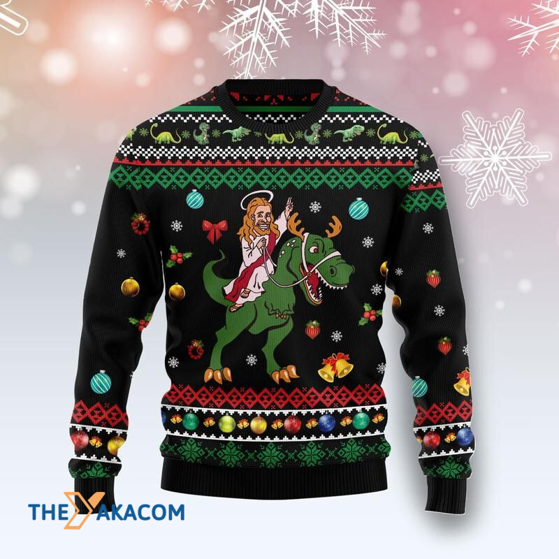 Merry Xmas Jesus And Dinosaur Awesome Gift For Christmas Ugly Christmas Sweater