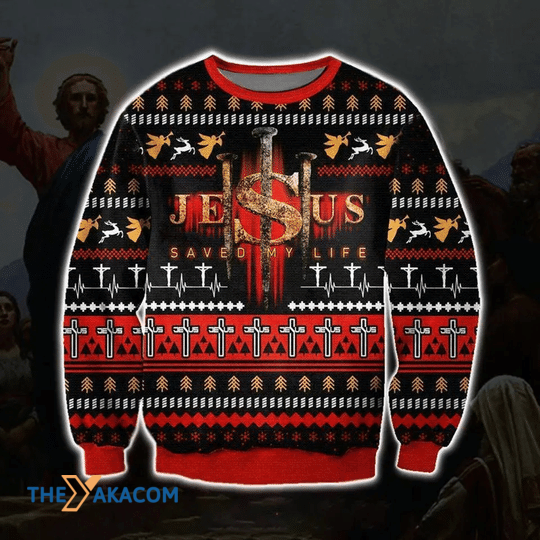 Merry Xmas Jesus Saved My Life Gift For Christmas Party Ugly Christmas Sweater