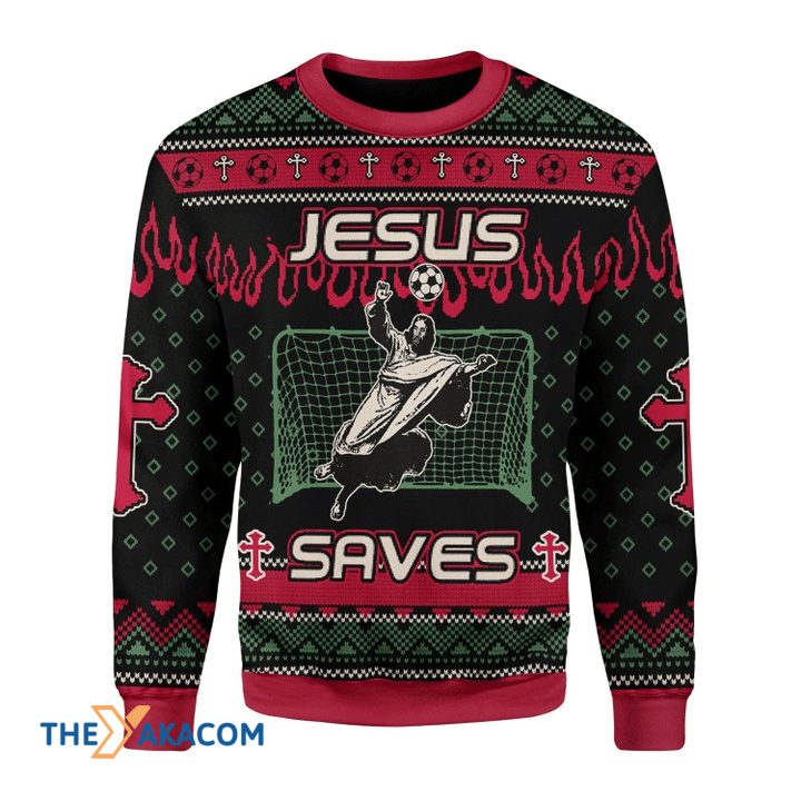 Merry Xmas Jesus Saves Football Awesome Gift For Christmas Ugly Christmas Sweater