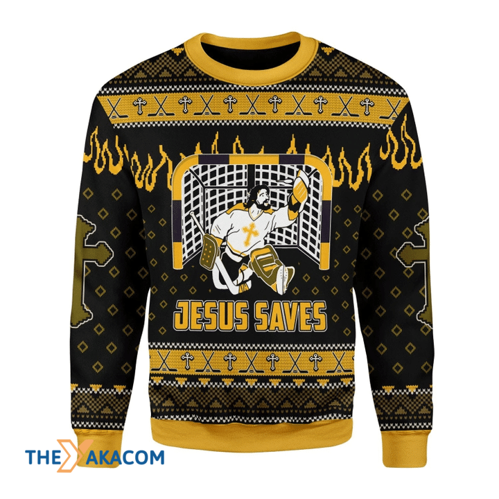 Merry Xmas Jesus Saves Hockey Awesome Gift For Christmas Ugly Christmas Sweater