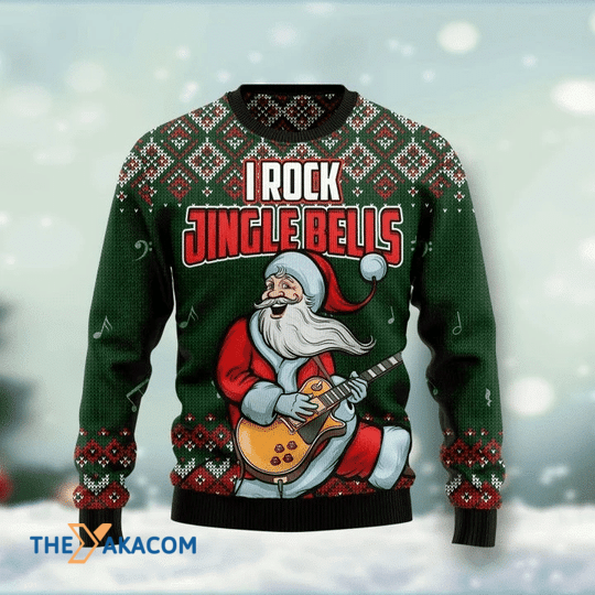 Merry Xmas Jingle Bell Rock With Santa Clause Special Pattern Ugly Christmas Sweater