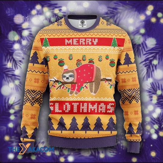 Merry Xmas Keep Clam And Love Sloth Gift For Christmas Party Ugly Christmas Sweater