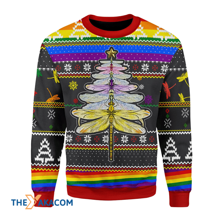 Merry Xmas LGBT Dragonfly Christmas Tree Awesome Gift For Christmas Ugly Christmas Sweater